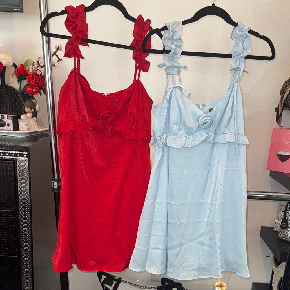 Wild Fable Ruffled Mini Dress - Red and Light Blue